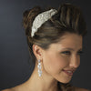 Silver Clear Beaded Crystal & Rhinestone Side Accented Fabric Headpiece 9036