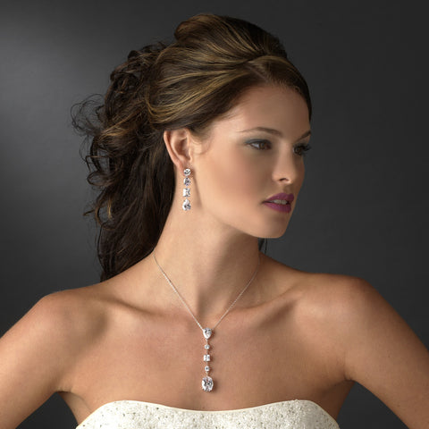 Silver Clear Multi Cut CZ Stone Bridal Wedding Necklace 1652 & Bridal Wedding Earrings 2088 Bridal Wedding Jewelry Set