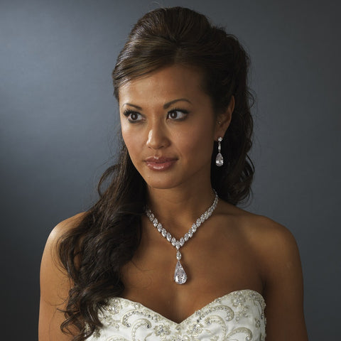 Glamorous Cubic Zirconium Dangle Bridal Wedding Earrings E 1718