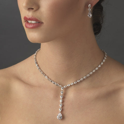 Beautiful and Sparkling Dewdrop Crystal Clear CZ Bridal Wedding Necklace N 2534
