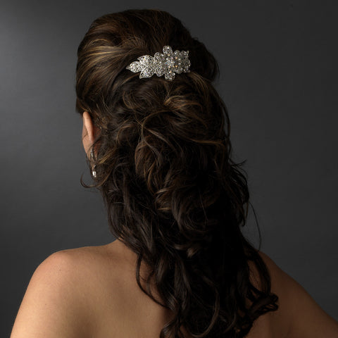 Stunning Antique Silver AB Bridal Wedding Hair Barrette 5070