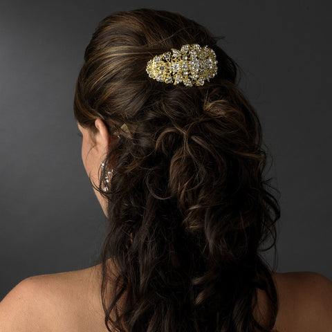 Gold Clear Bridal Wedding Hair Barrette 8335