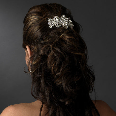 Silver Clear Bridal Wedding Hair Barrette 8337