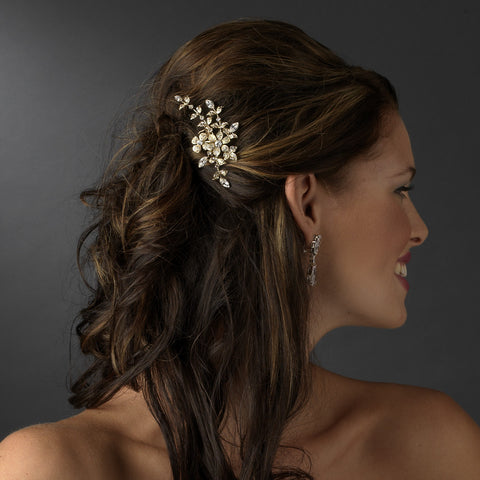 Gold Floral Vine Crystal Accent Versatile Bridal Wedding Brooch 11145
