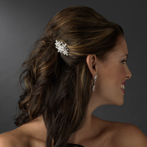 Stunning Silver Clear Rhinestone & Crystal Flower Bridal Wedding Hair Pin 1583