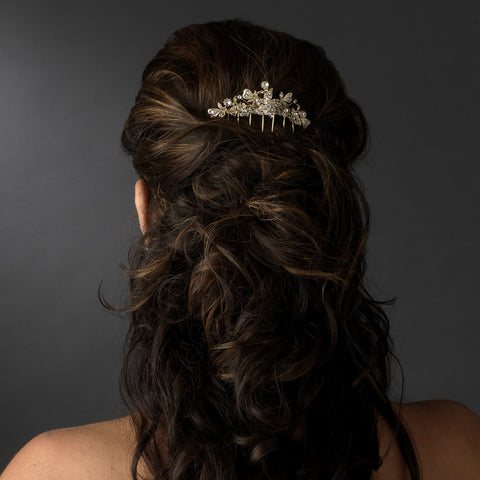 Alluring Gold Bridal Wedding Hair Comb w/ Rhinestones & Swarovski Crystals 8875