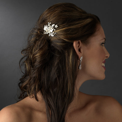Silver Floral Vine Bridal Wedding Hair Pin 1129 Diamond White