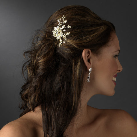 * Lovely Gold Clear Rhinestone Flower Bridal Wedding Hair Pin 908