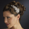 Antique Silver Ivory Freshwater Pearl & Crystal Floral Side Accented Bridal Wedding Headband Headpiece 2295