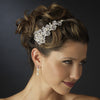 Antique Silver Ivory Freshwater Pearl & Crystal Floral Side Accented Bridal Wedding Headband Headpiece 2295