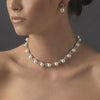 Silver Diamond White Pearl Bridal Wedding Necklace 2592 Bridal Wedding Earrings 5152 Bridal Wedding Jewelry Set