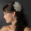 Glamorous Gold Bridal Wedding Hair Clip with Bridal Wedding Brooch Pin and Clear Rhinestones & Ivory Feathers 456