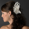 Fabulous White or Ivory Feather Bridal Wedding Hair Clip or Bridal Wedding Hair Clip Bridal Wedding Brooch w/ Silver Clear Rhinestones 458