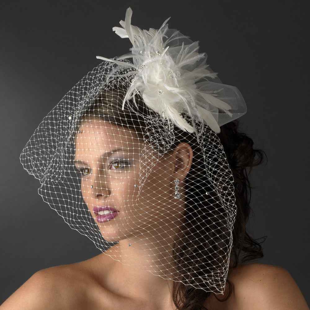 Mini Bridal Tulle Birdcage Veil With Crystals Pearls, Bridal Veil