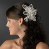 * Fabulous White or Ivory Flower Bridal Wedding Hair Comb w/ Feathers & Clear Rhinestones 9808
