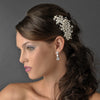 Delightful Silver Floral Bridal Wedding Hair Comb w/ Clear Rhinestones & Ivory Freshwater Pearls 9814