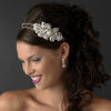 Marvelous Silver Clear Austrian Crystal & Ivory Pearl Side Accented Bridal Wedding Headpiece 9846