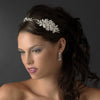 Charming Silver Side Accented Flower Headpiece w/ Clear Rhinestones & Austrian Crystals 9853