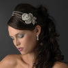 Antique Silver Clear Flower Side Accented Bridal Wedding Headband 9951