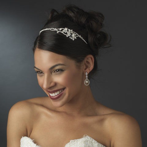 Charming Silver Clear CZ & Ivory Pearl Bridal Wedding Earrings 8248