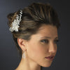 Silver Ivory Beaded Flower Bridal Wedding Hair Comb with Sprigs of Rhinestones