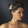 Silver Ivory Beaded Flower Bridal Wedding Hair Comb with Sprigs of Rhinestones