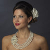 Silver Ivory Pearl & Austrian Crystal Flower  Necklace 8769 & Earrings 8253 Bridal Wedding Jewelry Set