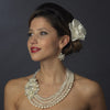 Silver Ivory Pearl & Austrian Crystal Flower  Necklace 8769 & Earrings 8253 Bridal Wedding Jewelry Set