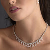 Antique Silver Clear CZ Crystal Dangle Bridal Wedding Necklace 9005