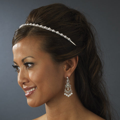 Elegant White Pearl & Crystal Chandelier Bridal Wedding Earrings E 958
