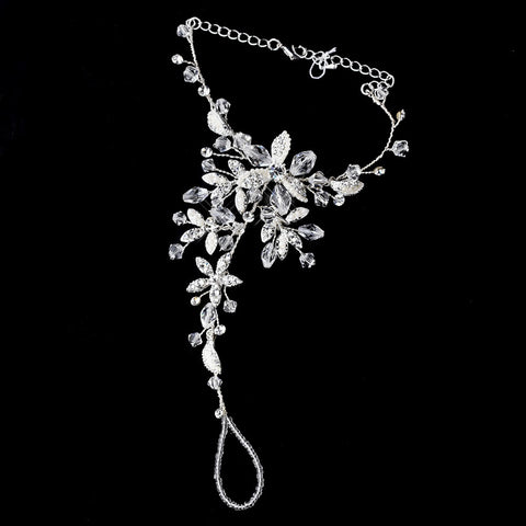 Silver w/ Clear and Ivory Crystal Sparking Stones on Floral Design Foot Jewelry 4