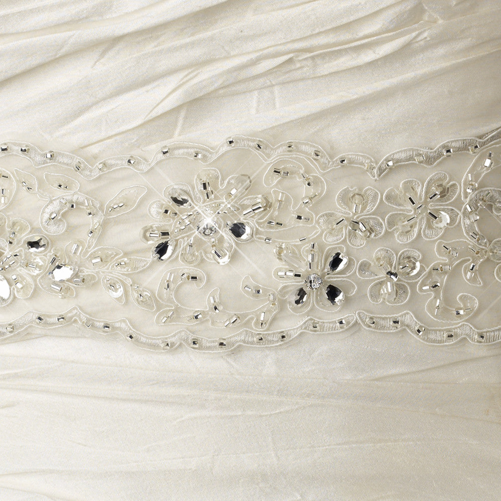 Floral Lace Sash Bridal Wedding Belt with Rhinestone, Bugle Bead & Sequin Accents 52