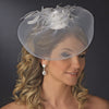 * Fine Tulle Visor Bridal Wedding Hat with Feather Flower Accent Attached to Bridal Wedding Hair Comb 2174