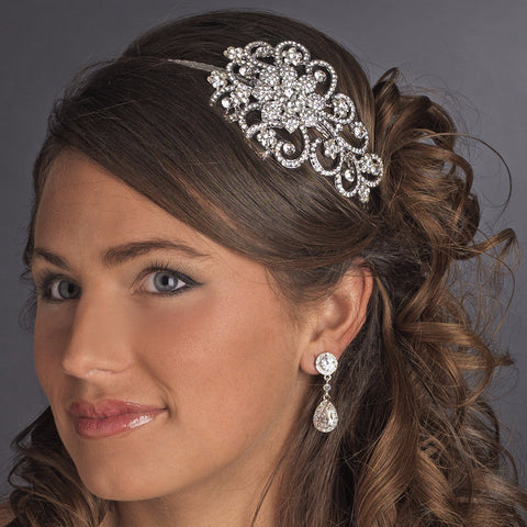 Antique Silver Clear Rhinestone Side Accented Bridal Wedding Tiara Headpiece 393