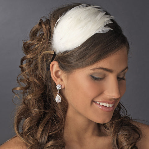 Diamond White Feather Bridal Wedding Headband Headpiece 4018