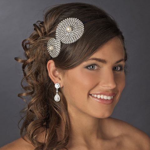 * Silver Clear Pearl on Black Bridal Wedding Headband Headpiece 4027