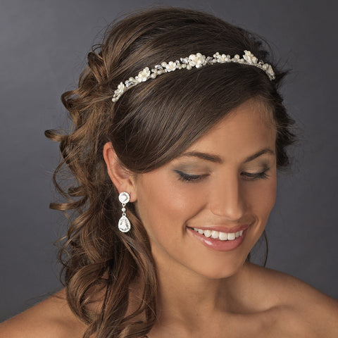 Ivory Porcelain Pearl Flower Bridal Wedding Headband 615