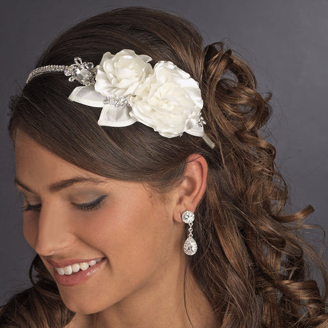 Rhinestone & Flower Accented Bridal Wedding Side Headband HP 616