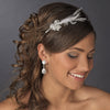 * Elegant Silver Rhinestone Sparkle Bridal Wedding Headband with Glistening Feather & Bow Side Accent - HP 7799