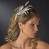 * Vintage Silver Clear Crystal Bridal Wedding Hair Comb w/ White Feathers 9824