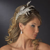 * Vintage Silver Clear Crystal Bridal Wedding Hair Comb w/ White Feathers 9824