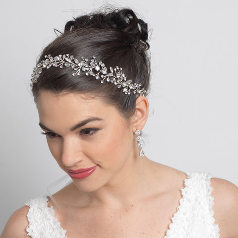 Crystal and Pearl Floral Vine Wedding Ribbon Headband