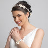 Fabric Flower Bridal Wedding Bracelet with Pearl & Rhinestone Accents 10001