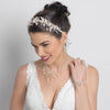 Silver Clear Rhinestone & Champagne Pearl Floral Vine Bridal Wedding Jewelry Set 10006