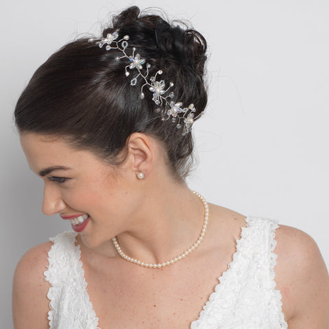 Crystal & Pearl Bridal Wedding Flower Bridal Wedding Hair Vine Bridal Wedding Headband Headpiece 8453