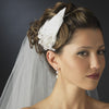 * Silver Clear Rhinestone & Ivory Feather Side Accented Bridal Wedding Headband Headpiece 2013