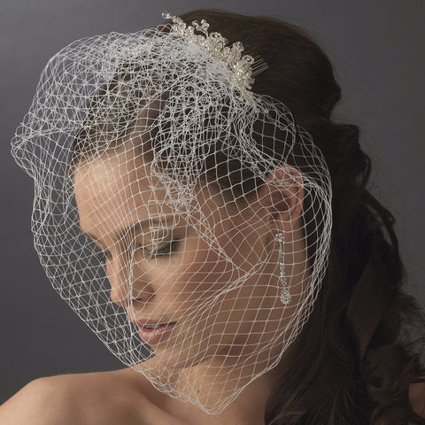 Enchanting Swarovski & Rhinestone Flower Bridal Wedding Hair Comb & Birdcage Bridal Wedding Veil 2075