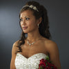 Silver Rhinestone Adored Bridal Wedding Headband with White Side Accents of Faux Pearl Flowers 2853