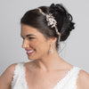 Gold Clear Rhinestone & White Enameled Floral Accent Bridal Wedding Ivory Ribbon Headband 3817
