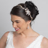 Silver Clear Rhinestone & White Enameled Floral Accent Bridal Wedding Ivory Headband 3817